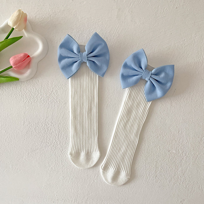 Wholesale Bow Lace Cotton Socks Candy-colored  Mid-length Socks Cute Children' s Calf Piled Socks