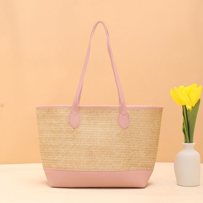 Wholesale Grass Woven Bags Women's Versatile Simple Shoulder Bags Large Capacity Tote Bags Woven Bags Hand-held Beach Bags JDC-HB-JF001