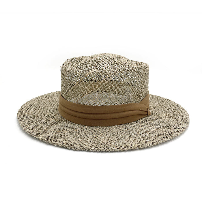 Wholesale Straw Hat for Women Hollow Flat-Top Hat, British Style Sun Protection Straw Hat