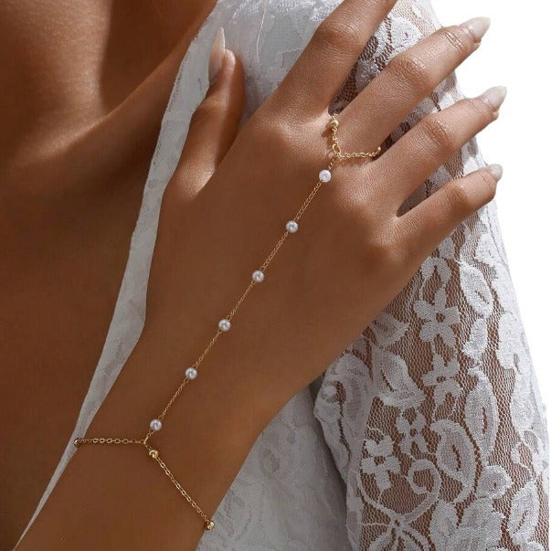 Wholesale Chain Bracelet Simple White Pearl Bracelet Chain Finger Jewelry