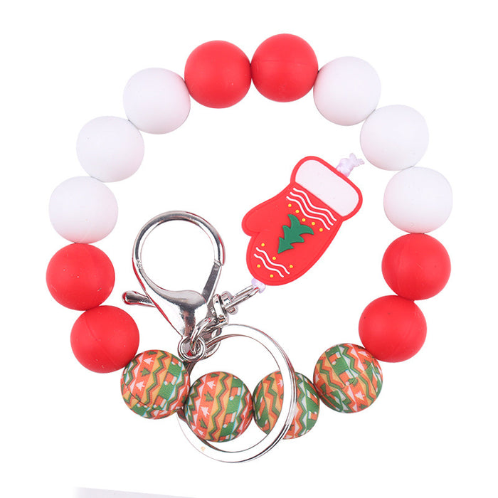 Wholesale Christmas Silicone Beaded Bracelet Keychain JDC-KC-GuangTian030