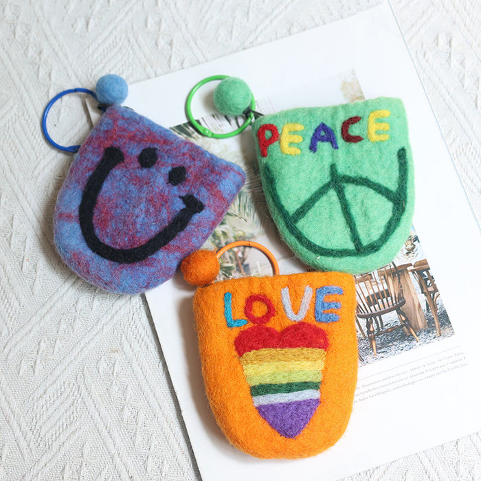 Wholesale Wool Felt Soft Cute mini Coin Purse Bus Card Bag Cute Smiley