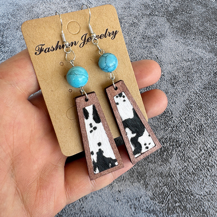 Wholesale Leather earrings vintage turquoise ing classic leopard print cowhide earrings