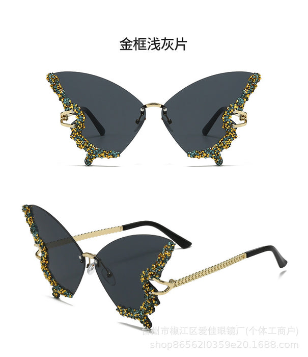 Wholesale Advanced sunglasses butterfly shaped diamond studded frameless fashion sunglasses