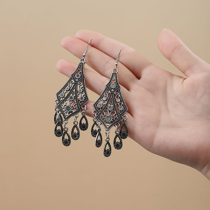 Wholesale Retro Bohemian Long Tassel Drop Earrings Heavy Industry Creative Ethnic Style Diamond-Encrusted High-End Earrings
