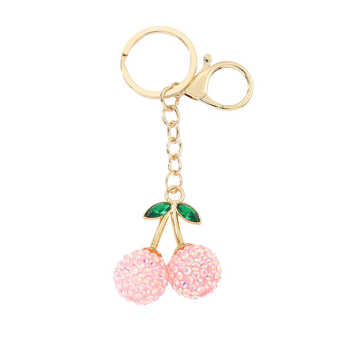 Wholesale Fruit Alloy Rhinestone Cherry Keychain Diamond Cherry Car Bag Pendant