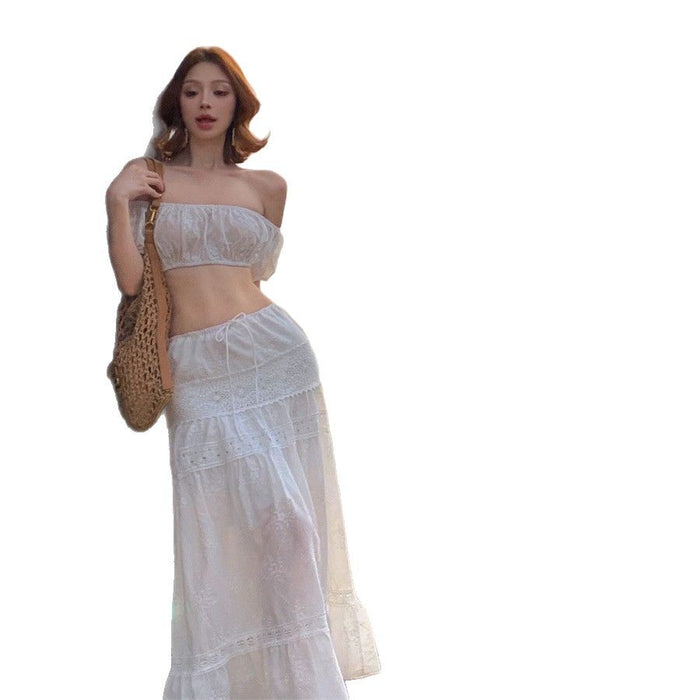 Wholesale Sexy three piece bikini patchwork elastic waist casual long skirt