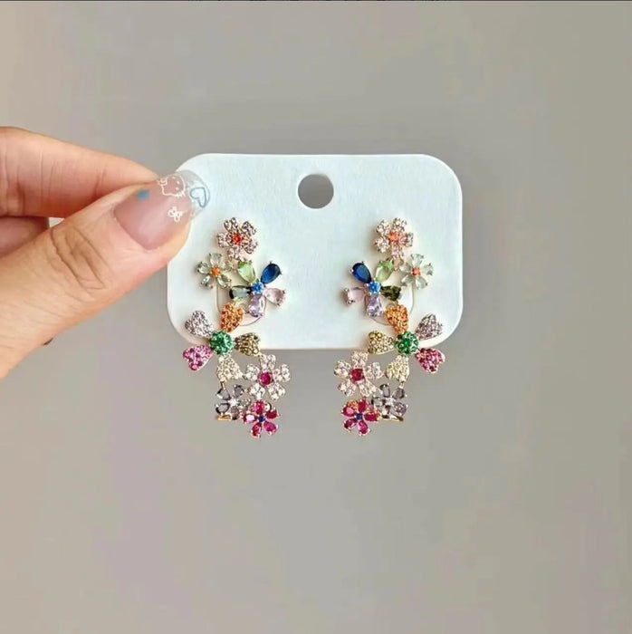 Wholesale Rhinestone Flower Earrings Niche Silver Pin Earrings for Women