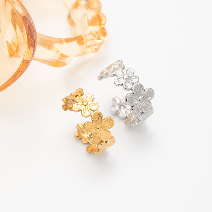 Wholesale Adjustable Open Flower Stainless Steel Ring