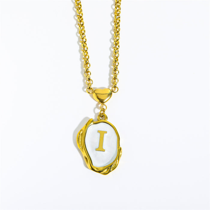 Wholesale Gold Plated Titanium Steel 3D Drip Oil Alphabet Pendant Necklace Summer Beach Initial Sweater Chain