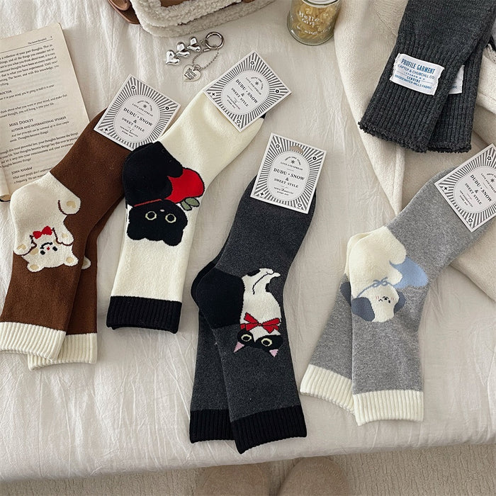 Wholesale Autumn and winter pure cotton mid tube socks for children, cute cartoon looped anti pilling socks