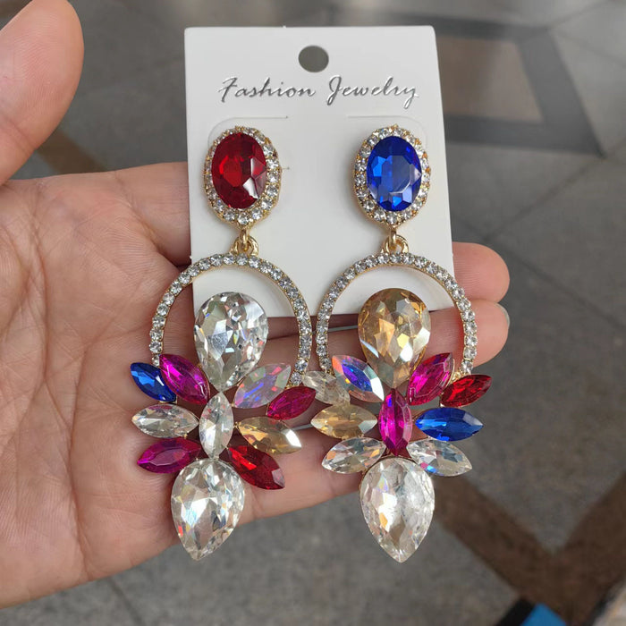 Wholesale exaggerated water drop horse eyes green stained glass diamond luxury temperament earrings