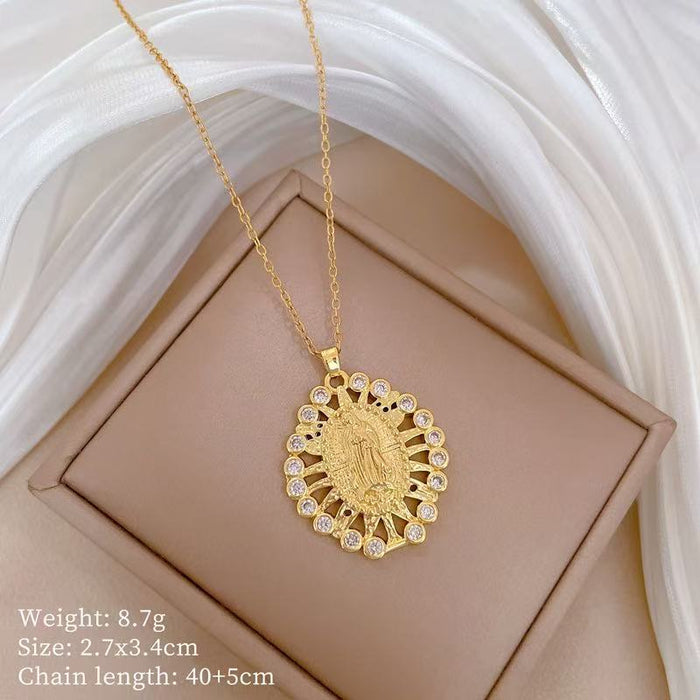 Wholesale A delicate and elegant bronze micro-set Madonna necklace with a vintage,  artistic style.