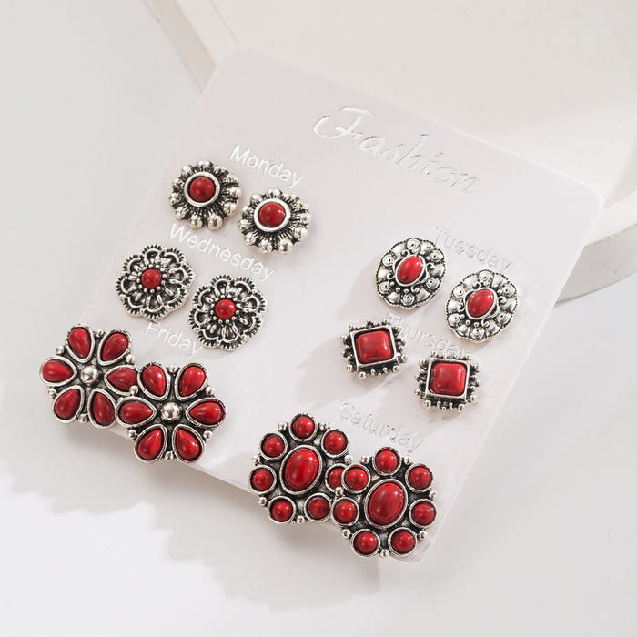 Wholesale Turquoise earrings flower set stud earrings