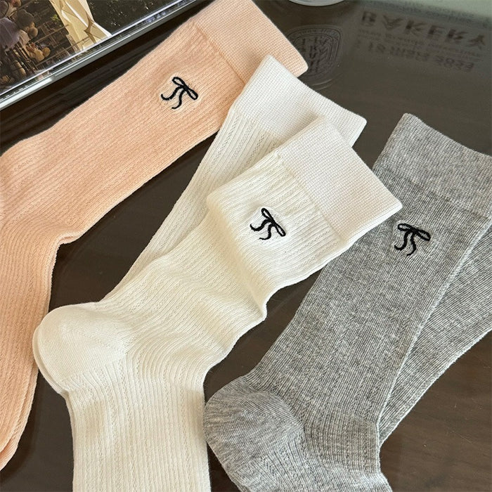 Wholesale Bow tie socks boneless mid tube socks mesh breathable long socks thin stacking socks