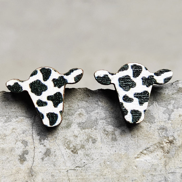 Wholesale 2 Pairs/Pack Leopard Print Lightning Bull Head Cross Earrings JDC-ES-HeYi071