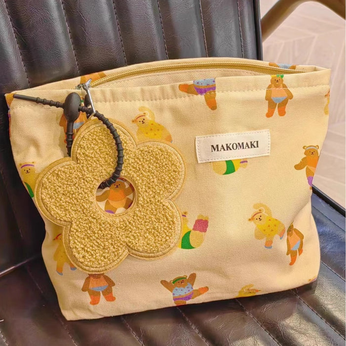 Wholesale Cute teddy bear canvas makeup bag, simple and portable, large capacity skincare storage bag