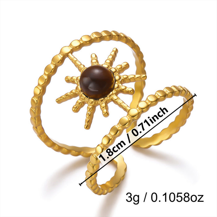 Wholesale Gold Plated Tiger Eye Stone Ring with Vintage Texture and Layered Beads