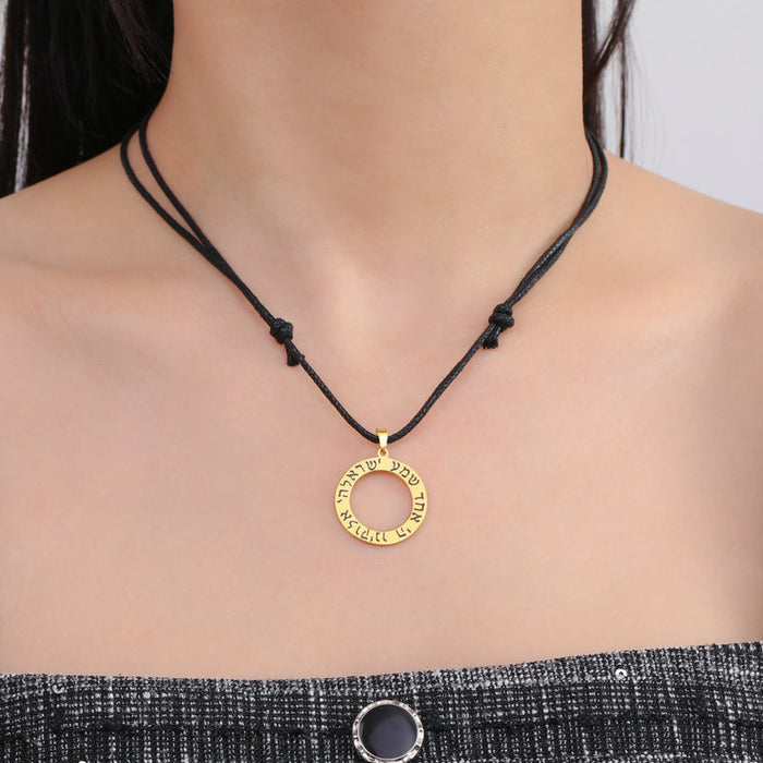 Wholesale Stainless steel leather rope necklace with a simple circular pendant