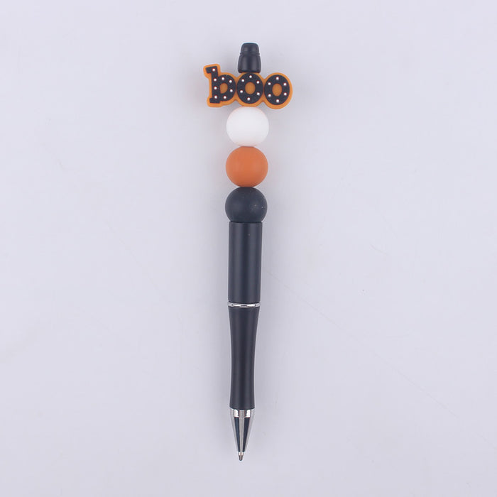 Wholesale Cartoon Pattern Halloween Pumpkin Spider Silicone Beads Plastic Bead Pen JDC-PN-GuangTian004