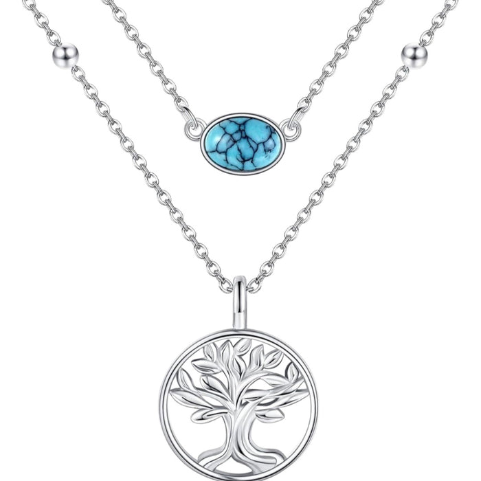 Wholesale Tree of Life necklace turquoise double layered necklace collarbone chain