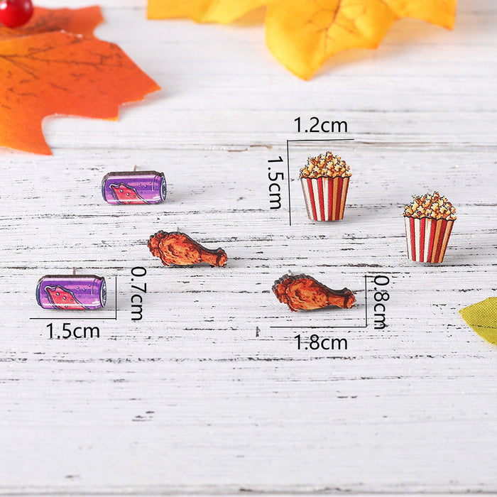 Wholesale Hamburger,  hot dog,  chicken drumstick,  popcorn,  cola food earring set wooden food earrings