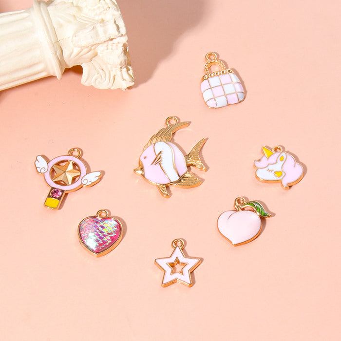 Wholesale Chic Pink Alloy Oil Drip DIY Jewelry Charms Crown Theme for Bracelet Necklace Bag Decoration