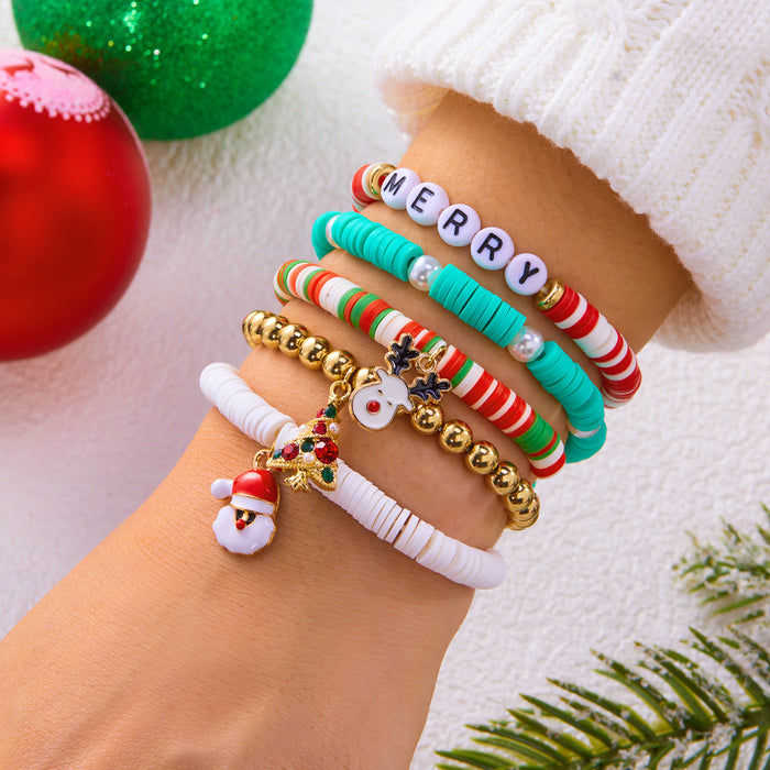 Wholesale Christmas colorful gift bracelet for women Christmas tree gift box letter polymer clay elastic beaded stacking bracelet