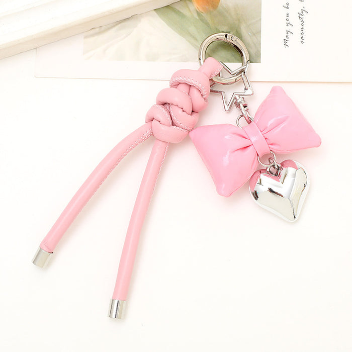 Wholesale Leather bow heart pendant luggage keychain lanyard accessories single buckle tassel pendant accessories