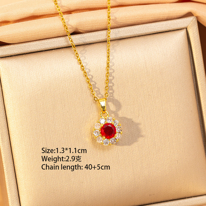 Wholesale Titanium steel necklace with red zircon