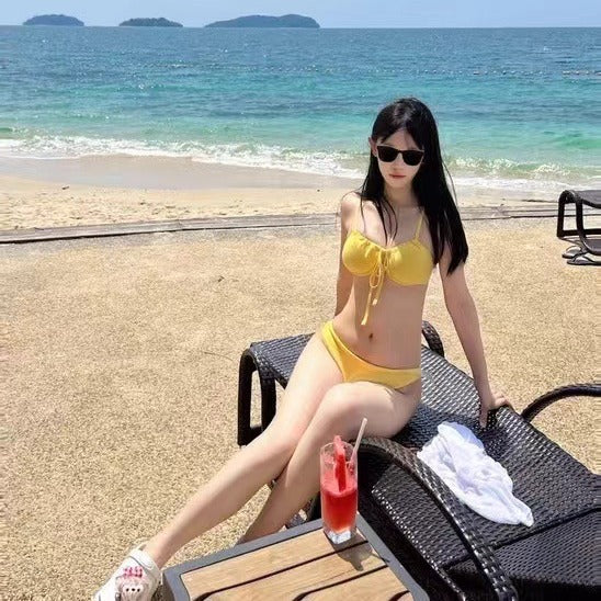 Wholesale Three point bikini steel support split high fork swimming vacation swimsuit