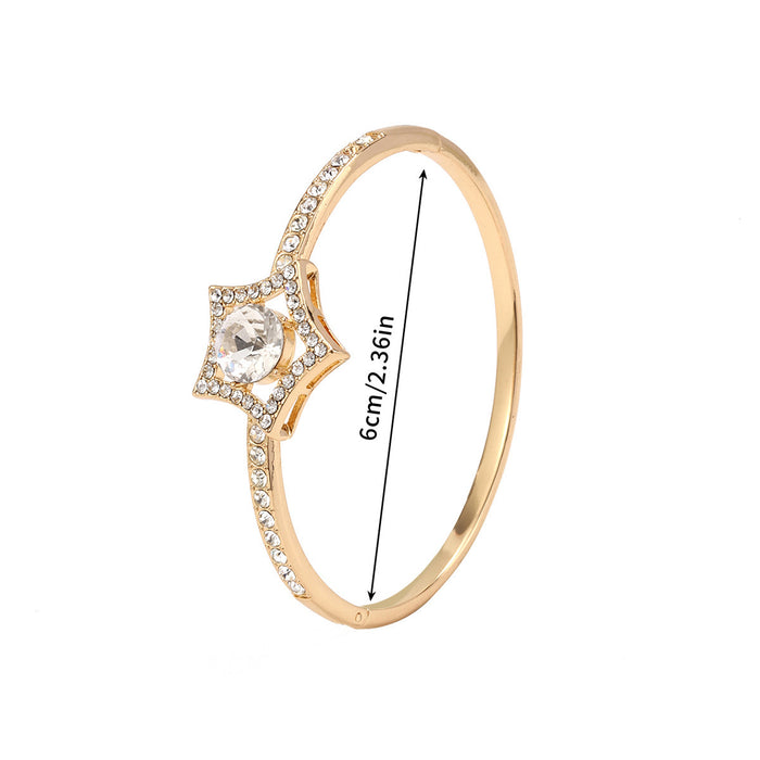 Wholesale Five Point Star Rhinestone Bangle For Women Gold Tone Single Row Bracelet Stylish Sparkling Jewelry Accessory Trendy Gift