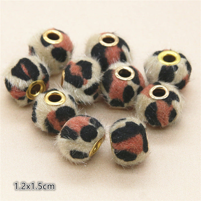 Wholesale 10PCS Straight Hole Leopard Print Cloth Fur Ball Beads Loose Beads Fabric Separator Beads JDC-BDS-JinYan002