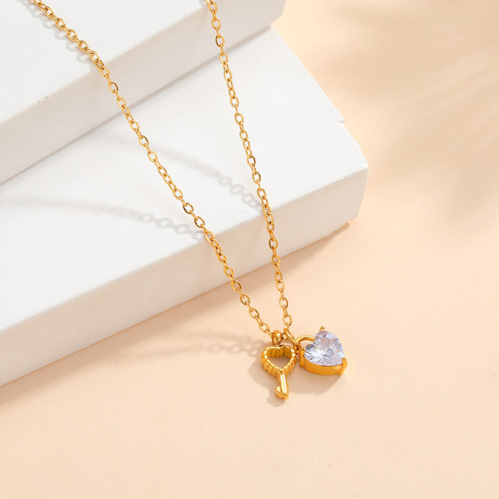 Wholesale 2pcs Heart-shaped lock key light luxury clavicle chain necklace that won' t fade