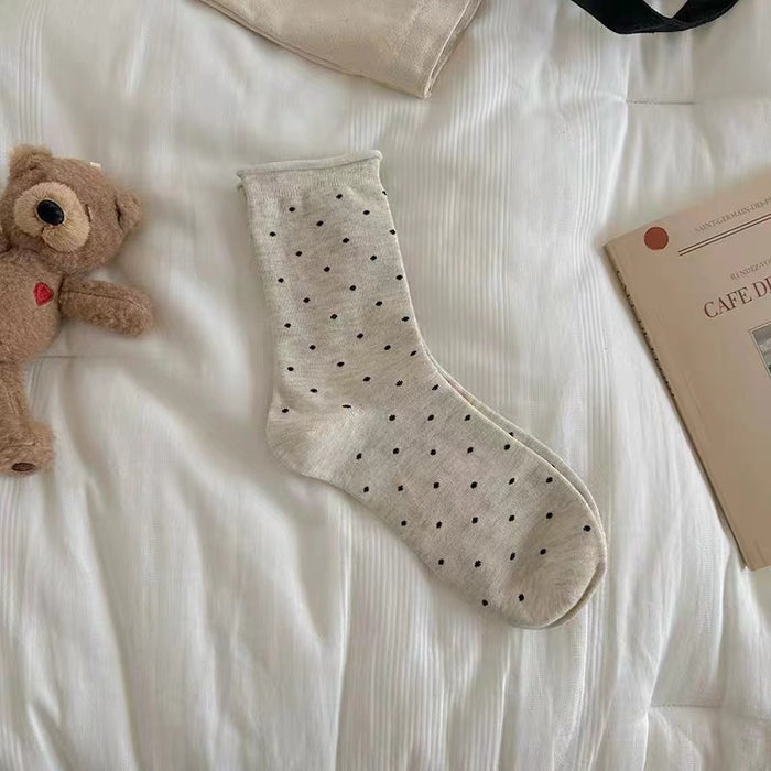 Wholesale Curled edge polka dot socks, mid tube socks, simple pile socks, long socks