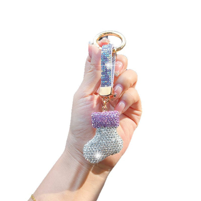 Wholesale Rhinestone Sock Keychain Car Key Ring Christmas Stocking Pendant