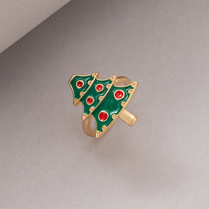 Wholesale Christmas Drip Oil Elk Santa Ring Alloy Jewelry Accessory Boutique Resale MOQ≥2