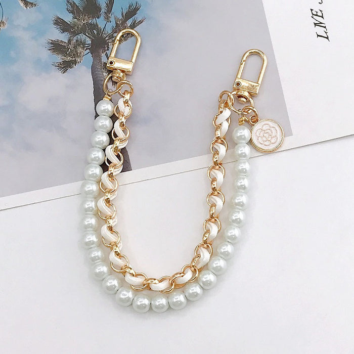 Wholesale Pearl Handheld Chain DIY Mobile Phone Case Accessories Metal Chain Keychains JDC-KC-GL003