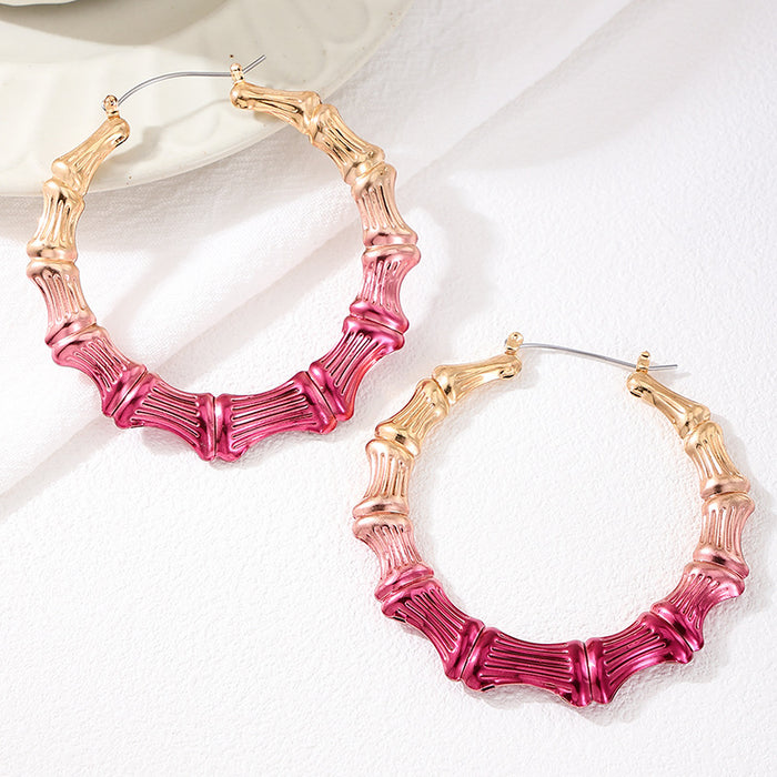 Wholesale Alloy Red Stitching Large Circle Bamboo Earrings JDC-ES-TGG001