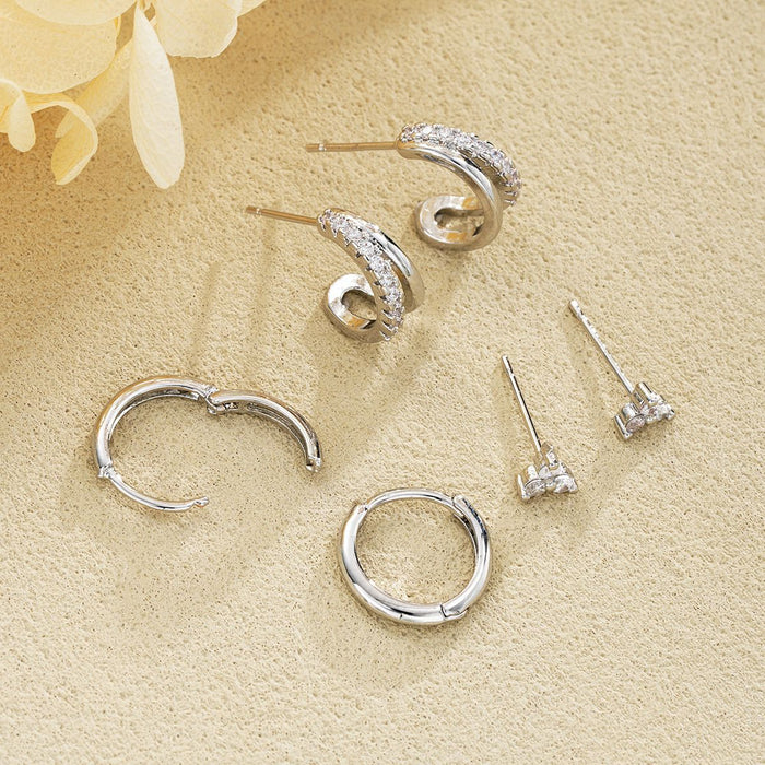 Wholesale Light Luxury Zircon Simple Hoop Double-Layer Earrings