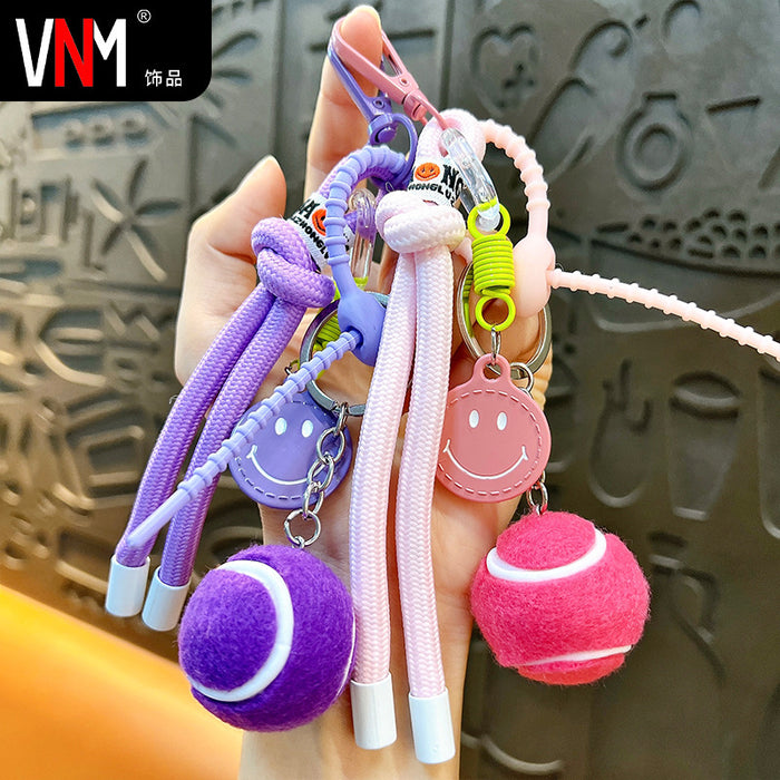 Wholesale Colorful Smiley-Face Tennis Ball Car Keychain