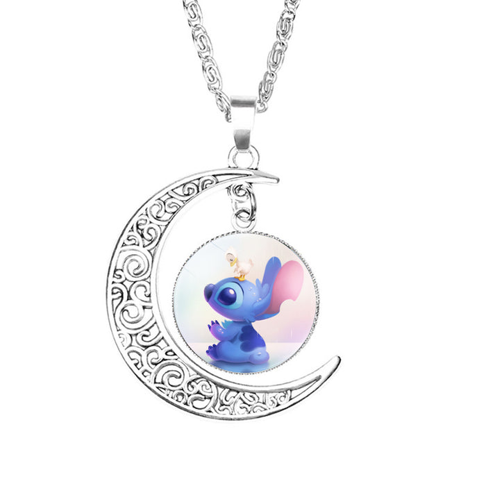 Wholesale Glass Cartoon Pattern Time Gem Moon Necklace JDC-NE-NH006