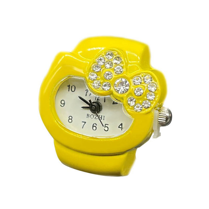 Wholesale Cute bow, rhinestone, clock, watch, ring, women's niche design, fashionable and versatile ring, watch