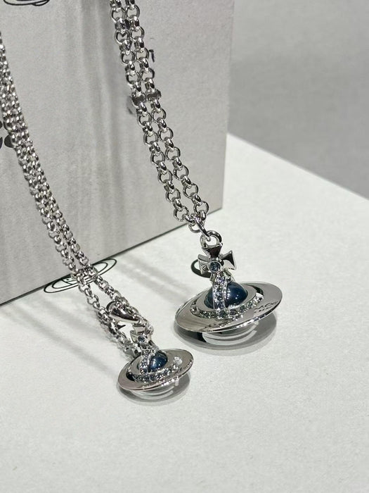 Wholesale Denim Blue Stereo Planet Necklace Sweater Chain