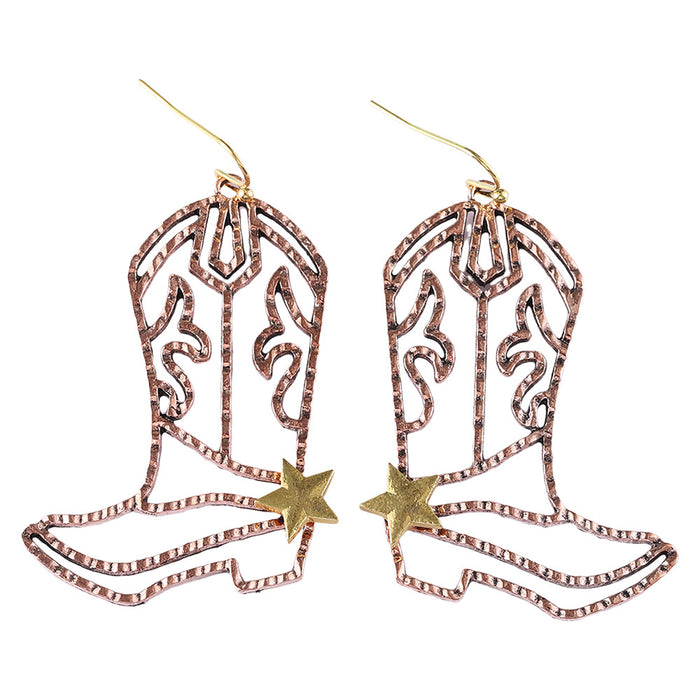 Wholesale Western Cowboy Style Star Boots Pendant Earrings JDC-ES-Jings002