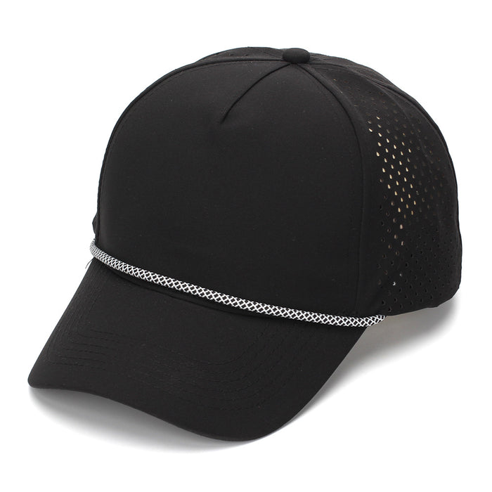 Wholesale White Quick-Dry Baseball Cap with Strap - Breathable Perforated Sun Protection Hat for Summer Outdoor Activities