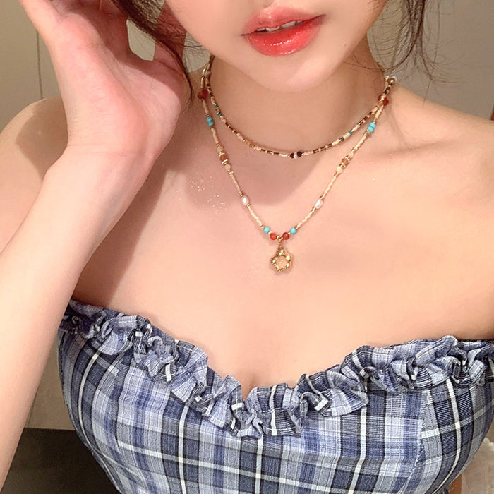 Wholesale Roman series necklace, natural stone necklace, Morandi color series, rice beads, collarbone chain, sweatshirt chain