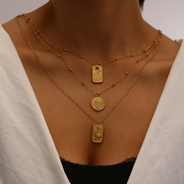 Wholesale Fashionable hot selling retro style stainless steel rainbow zircon necklace electroplating wholesale