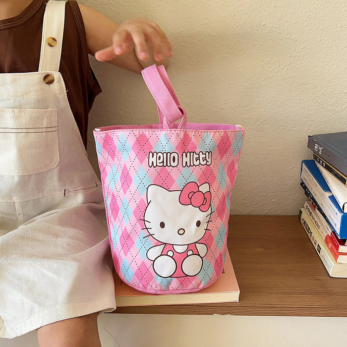 Wholesale Illustration bucket bag cute hand-held cartoon work lunch bag graffiti canvas bag