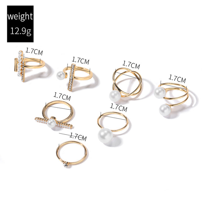 Wholesale Jewelry Fashion Alloy Ring Set Simple Pearl Stacked Ring Set
